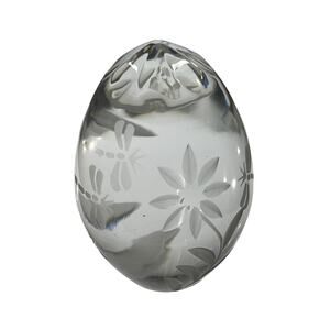 VTG Sullivan Clear Crystal Egg with Dragonflies/Flowers Etched/Cut Paperweight